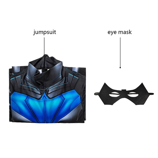 Nightwing Cosplay Costume – Titans-Inspired Jumpsuit with Eye Mask for Adults