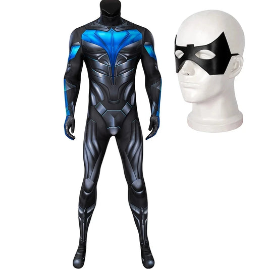 Nightwing Cosplay Costume – Titans-Inspired Jumpsuit with Eye Mask for Adults