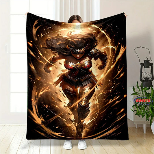 New Arrival! Classic Wonder Woman Flannel Quilt Blanket – Soft & Fluffy for All Seasons