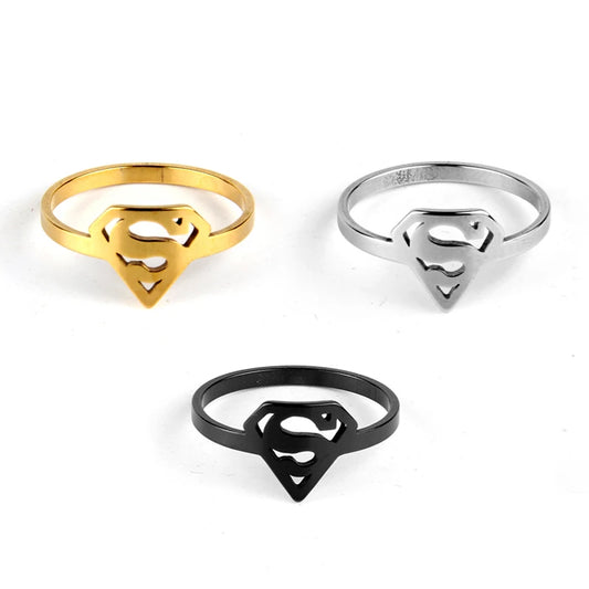 Superman Letter Silver Ring – Punk Rock Hip Hop Style for Men
