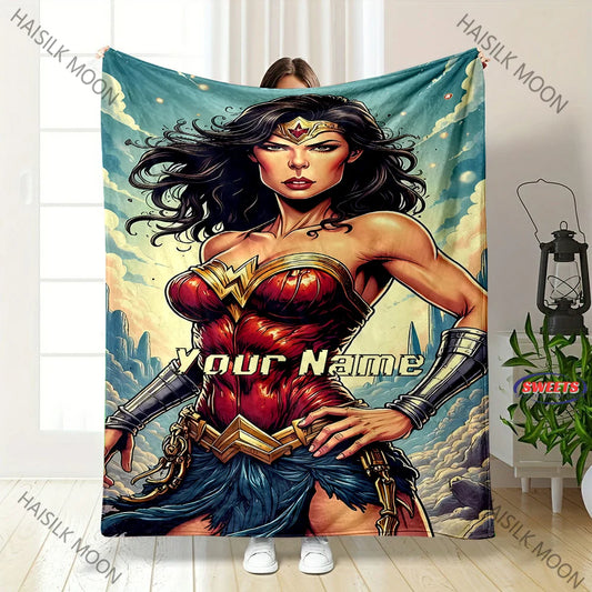 Personalized Wonder Woman Blanket – Custom Name Soft Throw