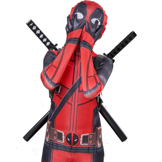 Deadpool Kids Cosplay Costume – Superhero Jumpsuit with Swords