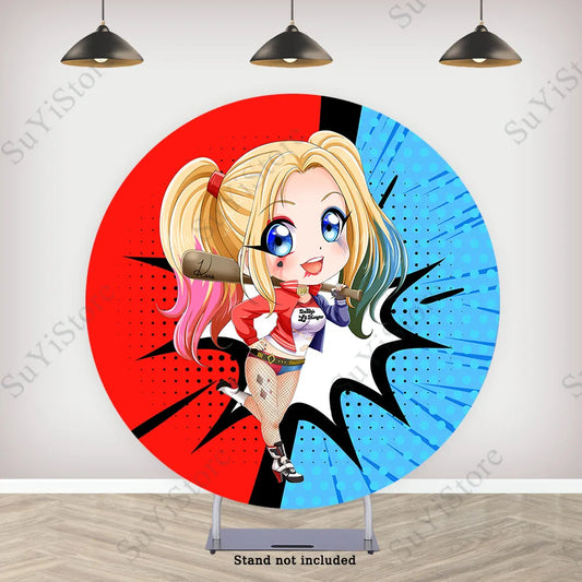 Harley Quinn Round Backdrop – DC Comics Birthday Party Decoration