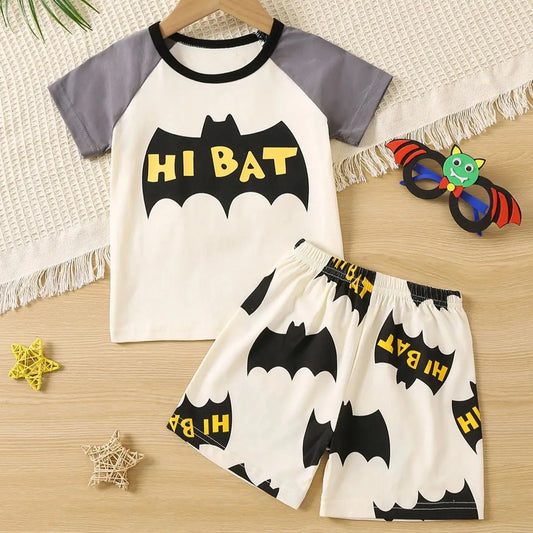 Boys Bat Pajamas Set – 2PCS Summer Cotton Sleepwear for Toddlers