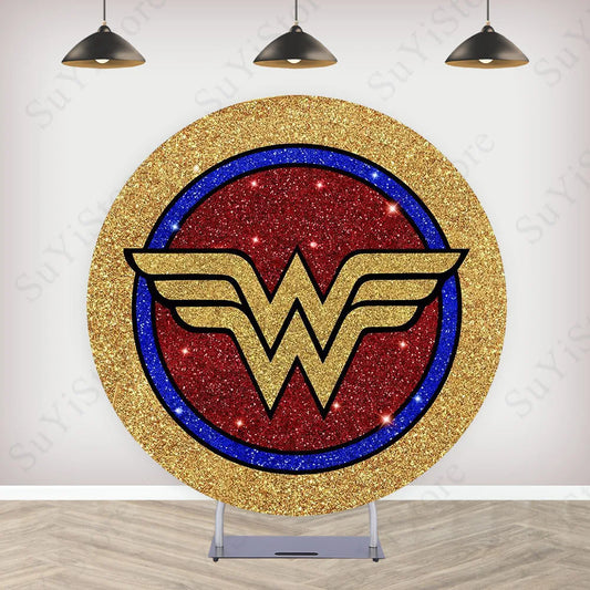 Wonder Woman Round Photography Backdrop – DC Comics Birthday Party Decoration