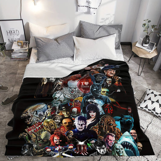 Halloween Horror Movie Characters Blanket – Cozy Cover for Any Setting