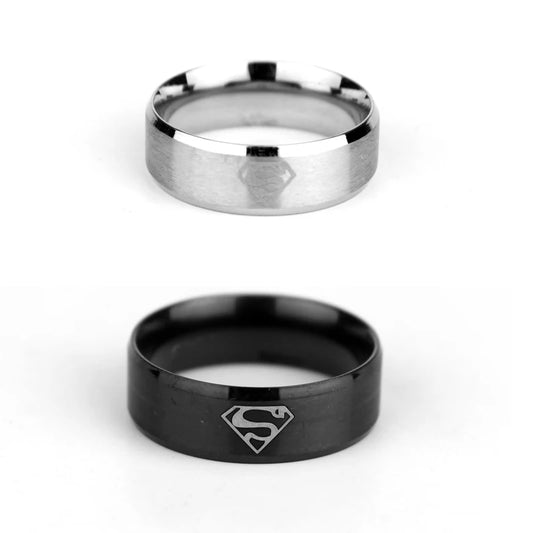 Superman Letter Silver Ring – Punk Rock Hip Hop Style for Men