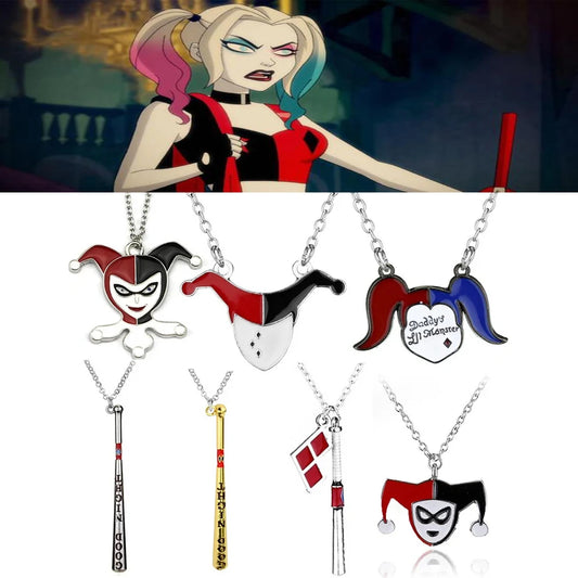 Suicide Squad Harley Quinn & Joker Charm Necklace – Enamel Pendant for Fans