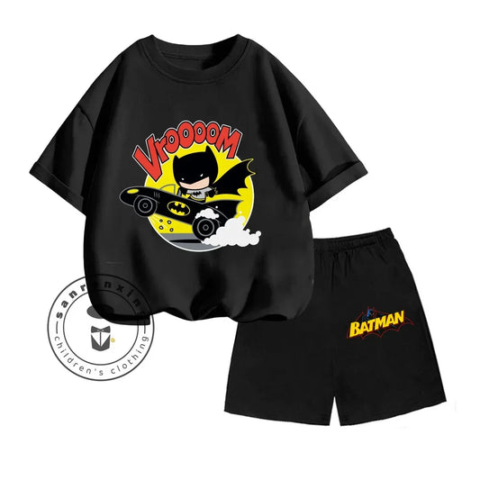 Kids’ Batman Cartoon Summer Set – Vintage T-Shirt & Shorts Two-Piece Outfit