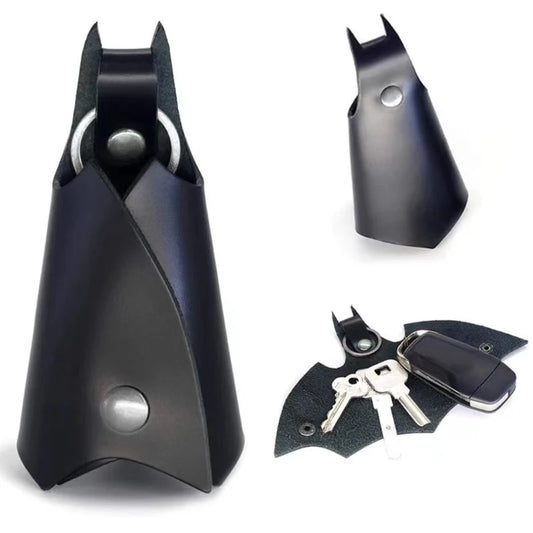 Superhero Bruce Wayne Leather Keychain – Unisex Bat-Inspired Key Holder