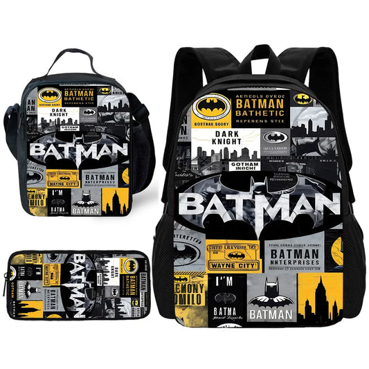 Super Heroes Kids School Backpack Set – Batman Print with Lunch & Pencil Bags